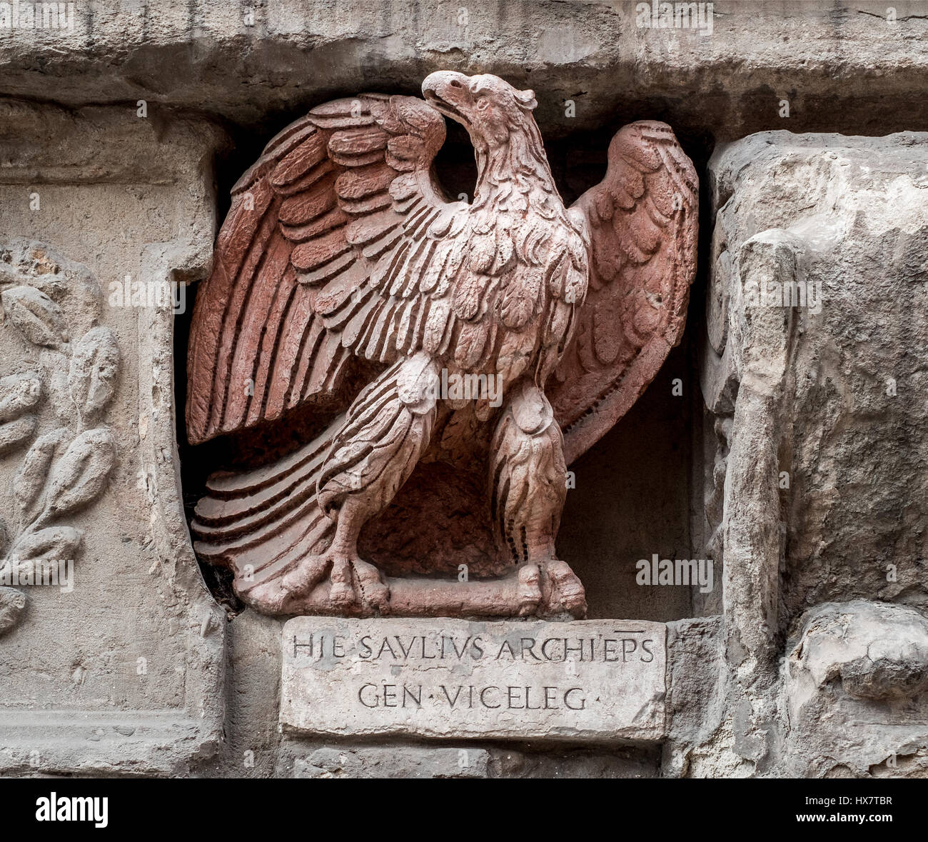 Renaissance's eagle sculpture, placed in the main square of Bologna City, Italy Stock Photo