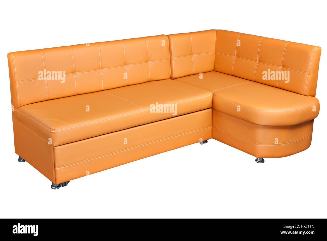 Leather Corner Sofa With Storage, light brown colored, isolated on