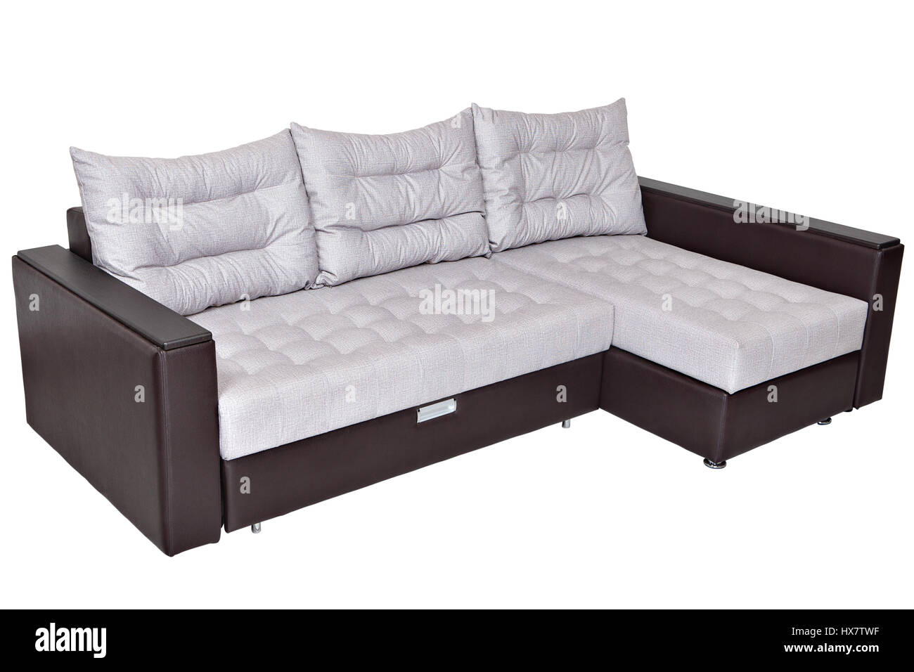 Corner convertible sofa bed with storage system, upholstery soft white