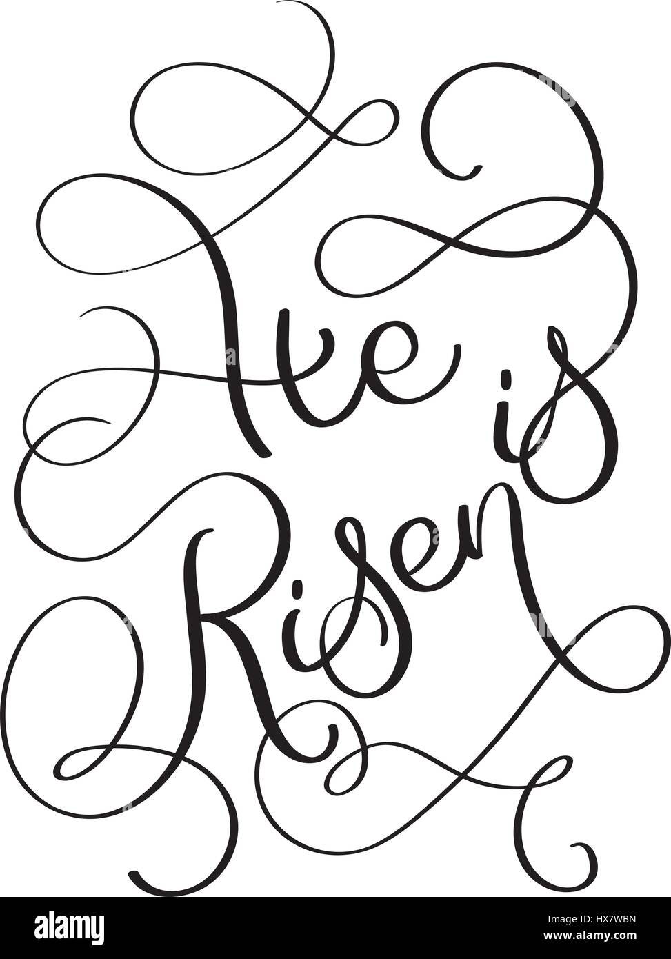 He is Risen text on white background. Calligraphy lettering Vector