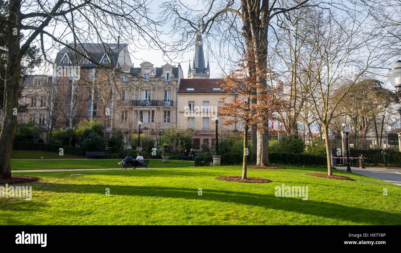 Sunny walk in Epernay town hall garden, Champagne region, France Stock Photo