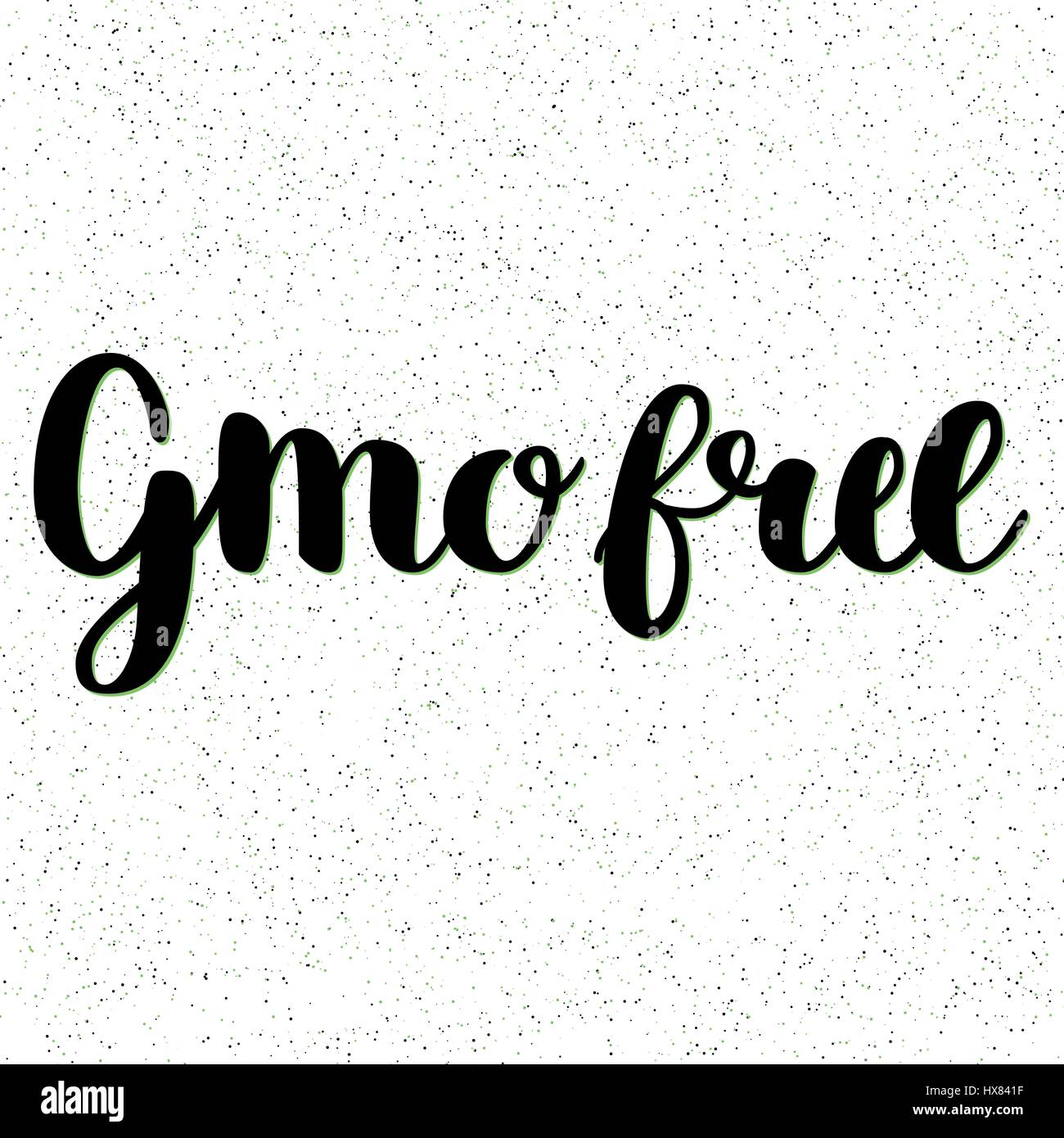 GMO free hand drawn logo, label. Vector illustration for food and drink, restaurants, menu, bio markets and organic products. Brush lettering, calligraphy. Isolated. Stock Vector