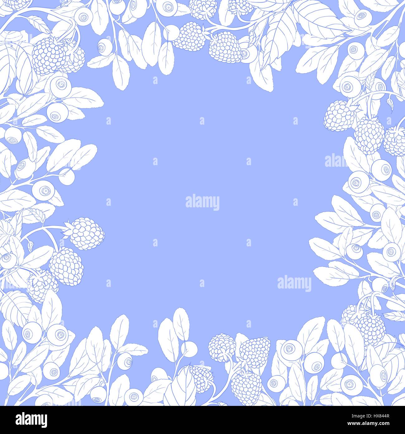 Natural frame of branches of raspberry and blueberry with berries on a ...