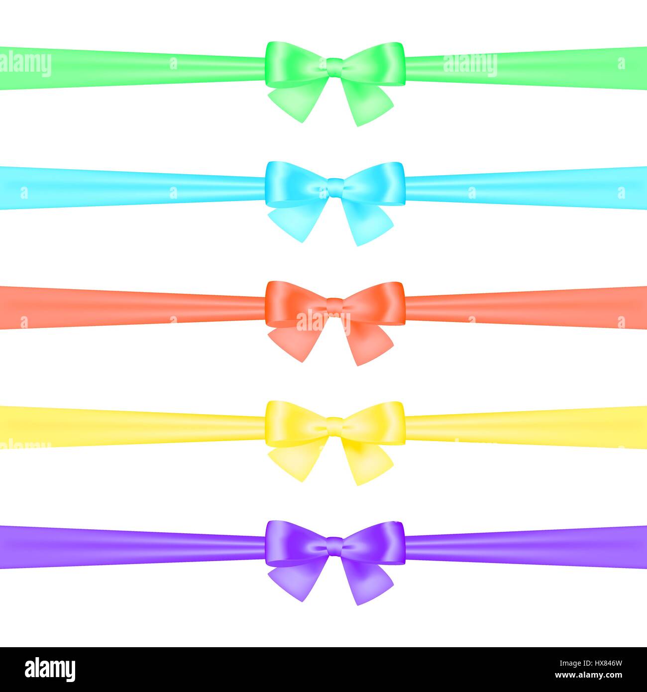 A set of satin ribbons tied in bows of different colors on a white