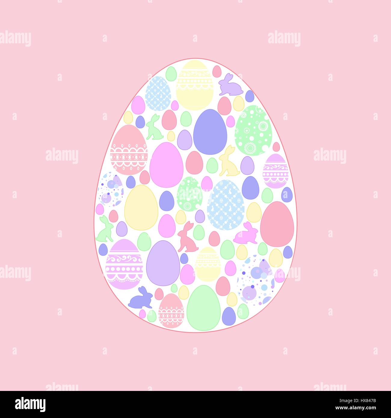 Greeting card with a silhouette of Easter egg on a gentle pink ...