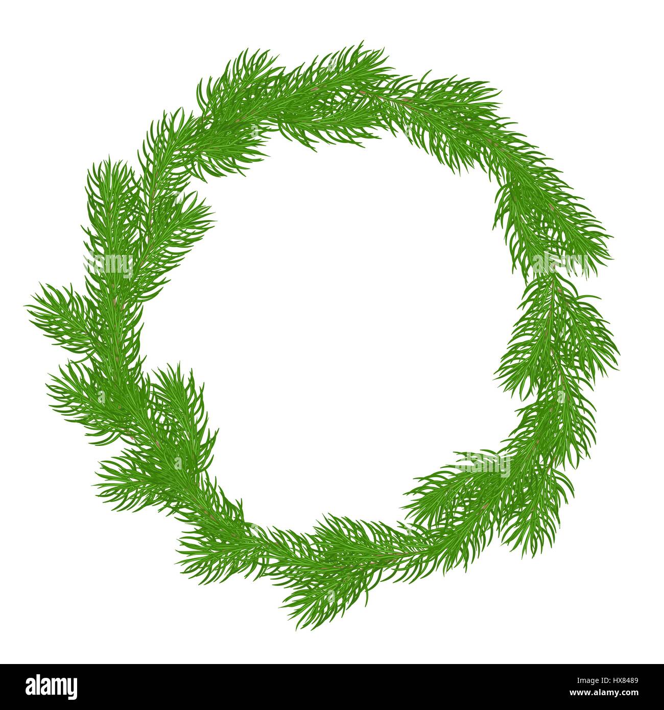 Natural Christmas wreath or a round frame of bright green fir branches ...