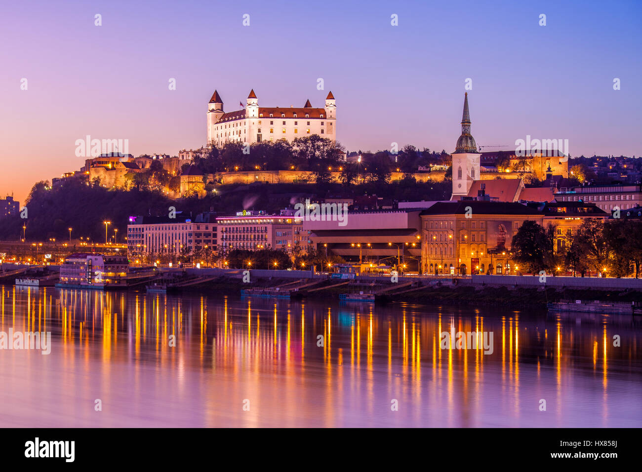 Colorful panorama of Bratislava City, Slovakia Stock Photo