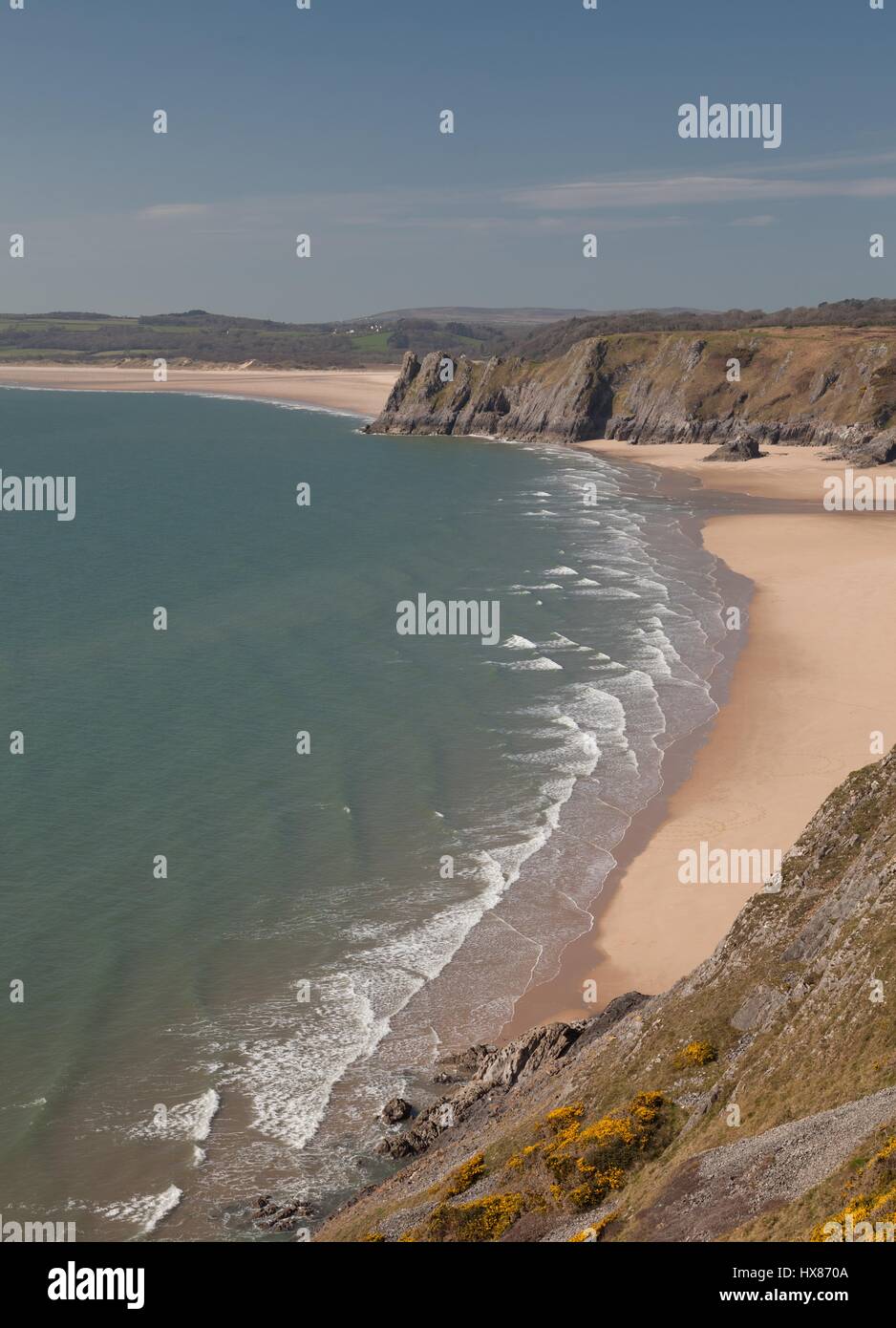 Three Cliffs Bay, The Great Tor and Oxwich bay on the Gower peninsula, Swansea. Stock Photo