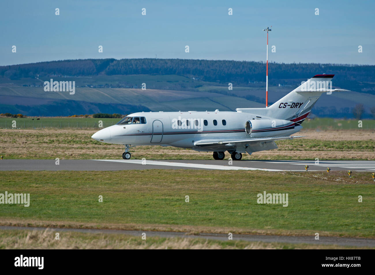 A BAe 125 800XP Civil Jet arriving at Inverness Dalcross Airport in Highland Region Scotland. Stock Photo