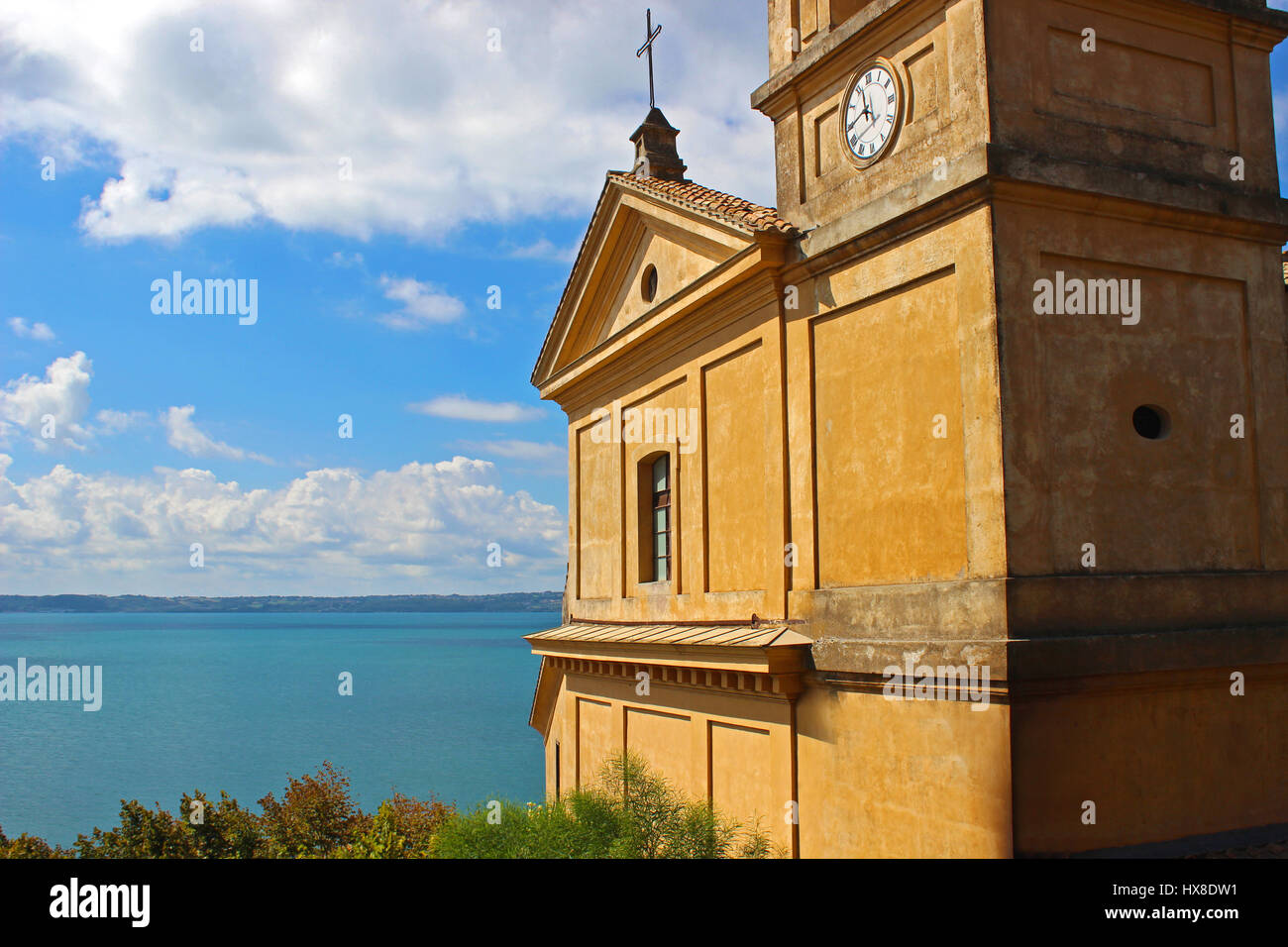 This is the Main Church of Trevigano Romano, a very nice and little village on the Bracciano Lake, near Rome, Italy. This shot has been taken in a cle Stock Photo
