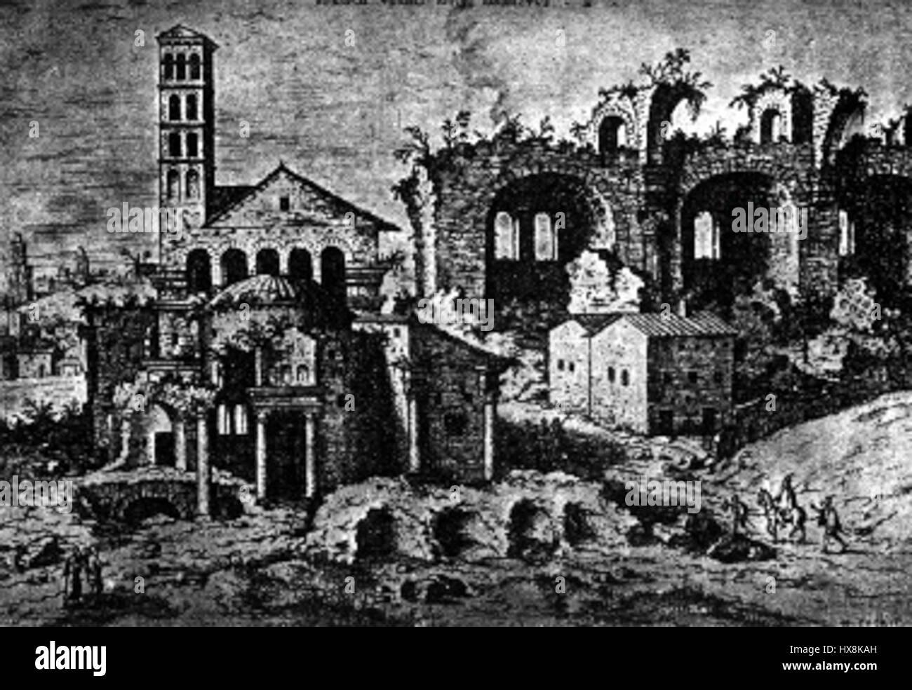 'Templum Divi Romuli' refers to an ancient Roman temple dedicated to Romulus, the legendary founder of Rome. The temple, located in the Roman Forum, was a site of religious significance in Roman history. Stock Photo