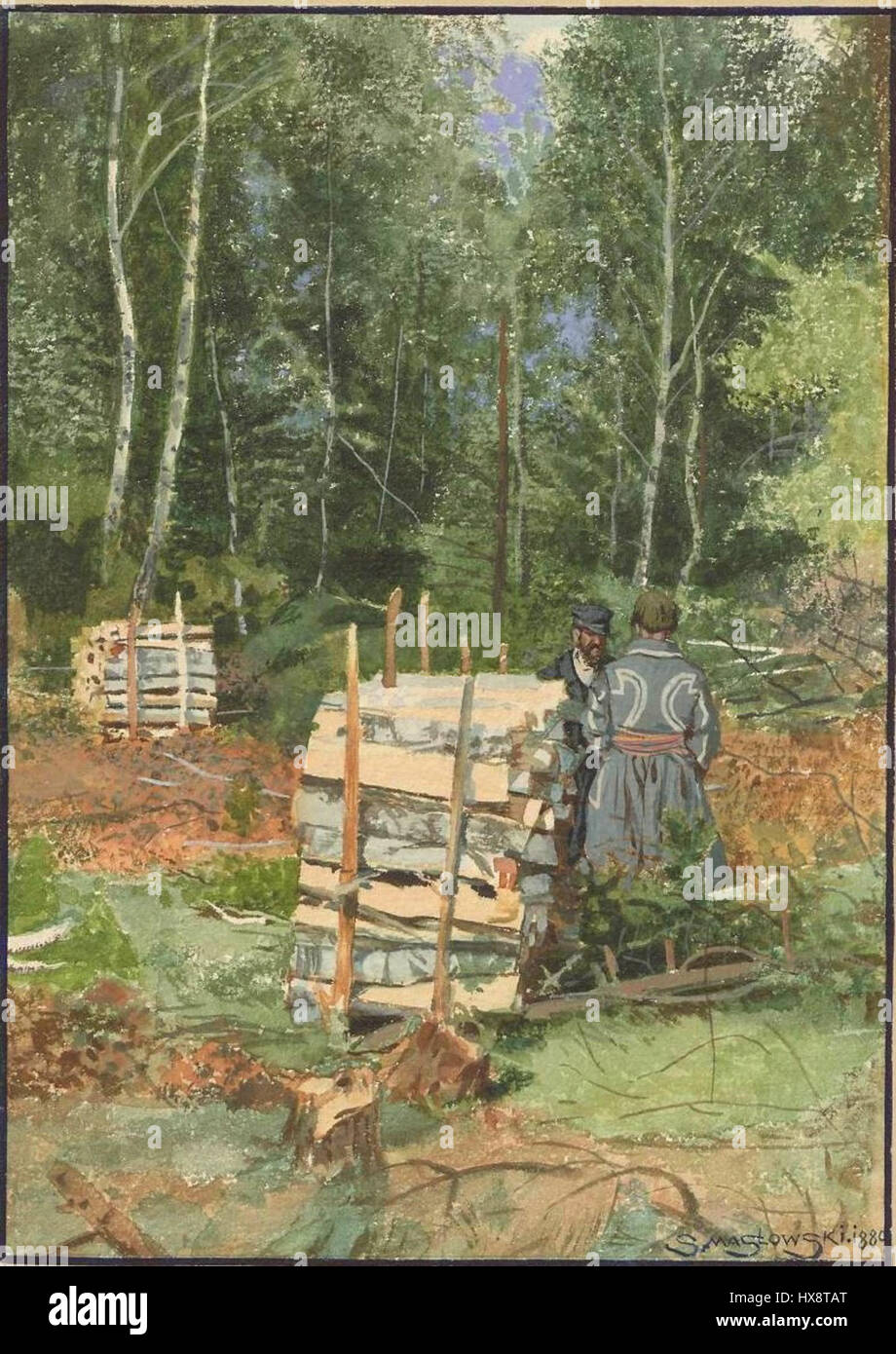 StanisC582aw MasC582owski (1853 1926), Clearing in the forest, watercolor, gouache and Indian ink on paper, 1880 Stock Photo