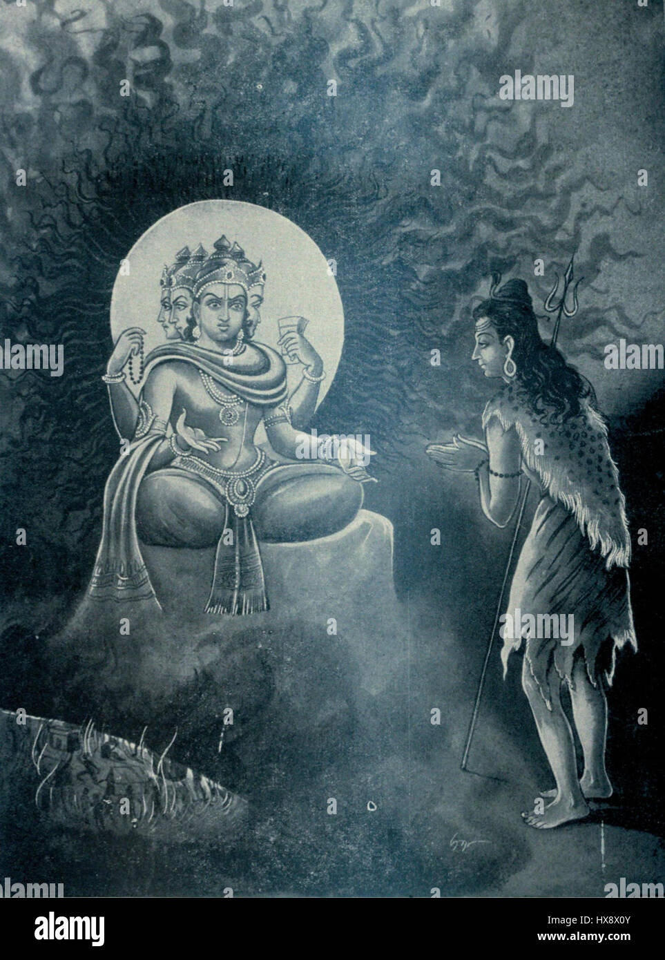 Rudra requesting Brahma to calm down Stock Photo - Alamy