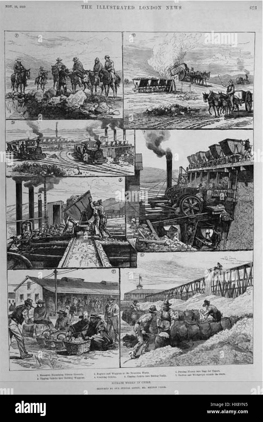 The Salpeter Works in Chile refer to the industrial sites involved in the extraction of salpeter (a key component in fertilizer and explosives). These works were crucial to Chile’s economy and industrialization, especially in the late 19th and early 20th centuries. Stock Photo