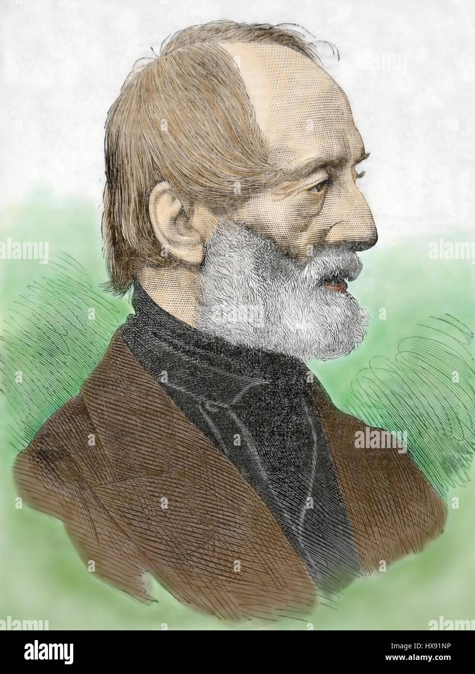 Giuseppe Mazzini (1805-1872) 19th Century. Italian  politician, journalist and activist. Colored Engraving Stock Photo
