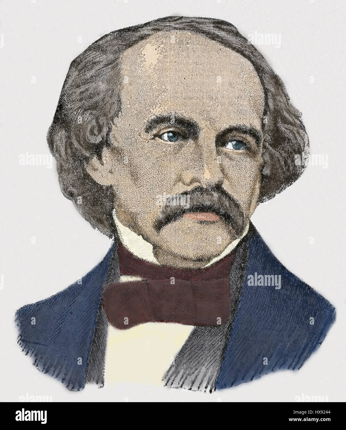 Nathaniel Hawthorne (1804-1864)  19th Century. American novelist and writer. Engraving. Later colouration Stock Photo