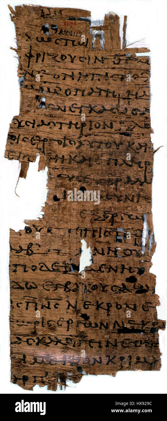 Papyrus 20   Papyrus Oxyrhynchus 1171   Princeton University Library, AM 4117   Epistle of James 2,26E280933,9 Stock Photo
