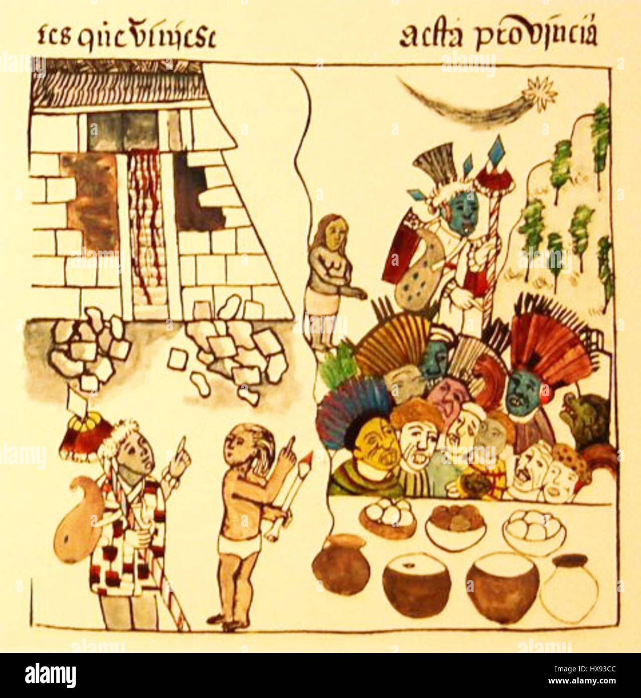 'Relación de Michoacán' is a 16th-century manuscript documenting the history of the Purepecha people in Michoacán, Mexico. It includes details of religious practices, the role of Purepecha priests, and cultural traditions during Spanish colonization. Stock Photo