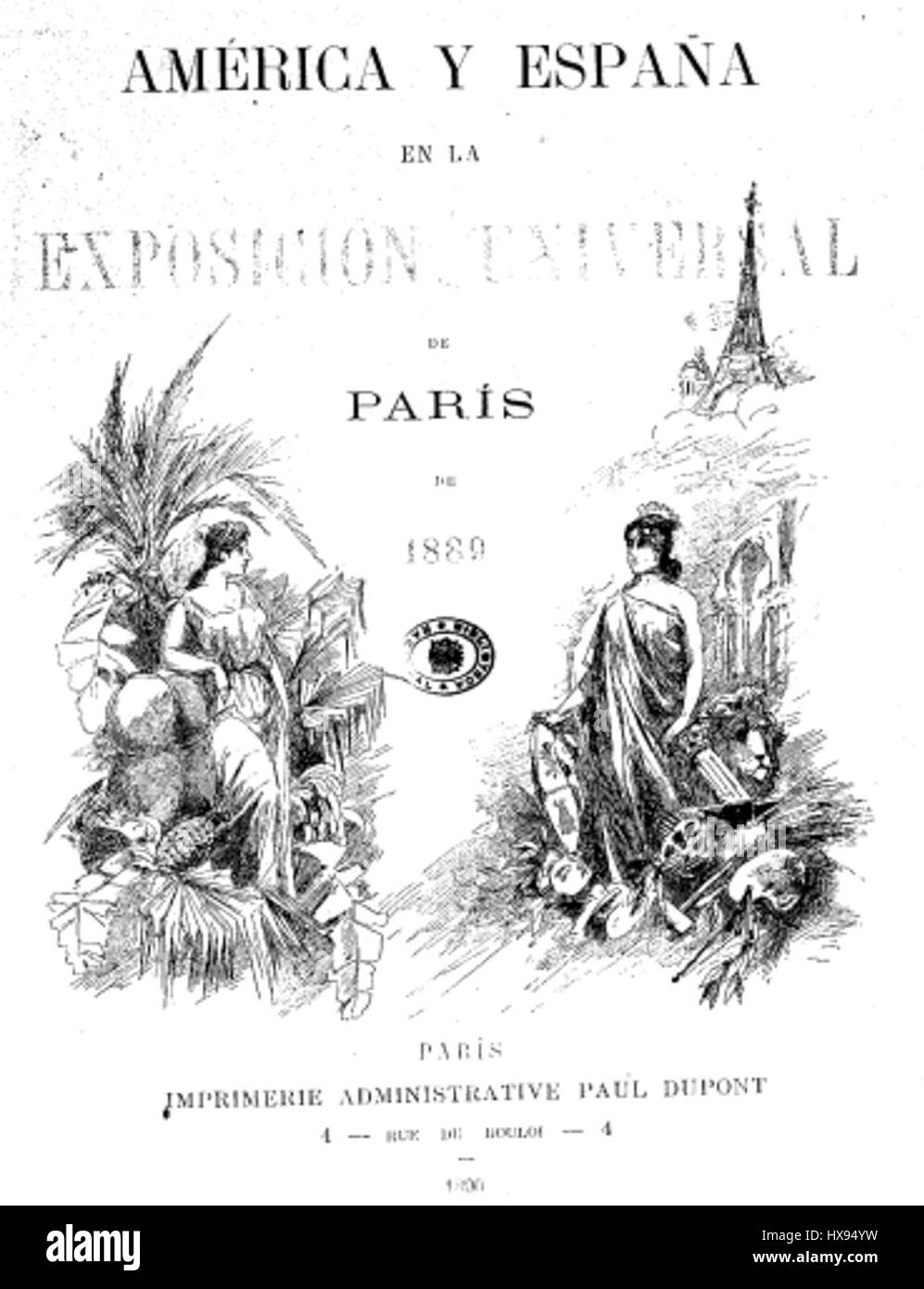 Portada de la revista AmC3A9rica y EspaC3B1a en la ExposiciC3B3n Universal de 1889 (1890) Stock Photo