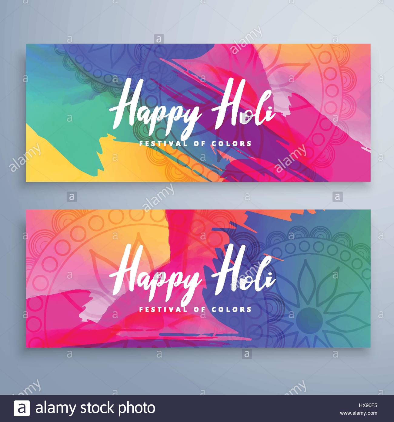Happy Holi Festival Banners Set With Watercolors Stock Vector Art