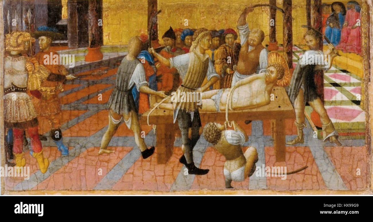 Pietro di Giovanni d'Ambrogio, Flagellazione di San Bartolomeo, ca. 1435, Pinacoteca Vaticana Stock Photo