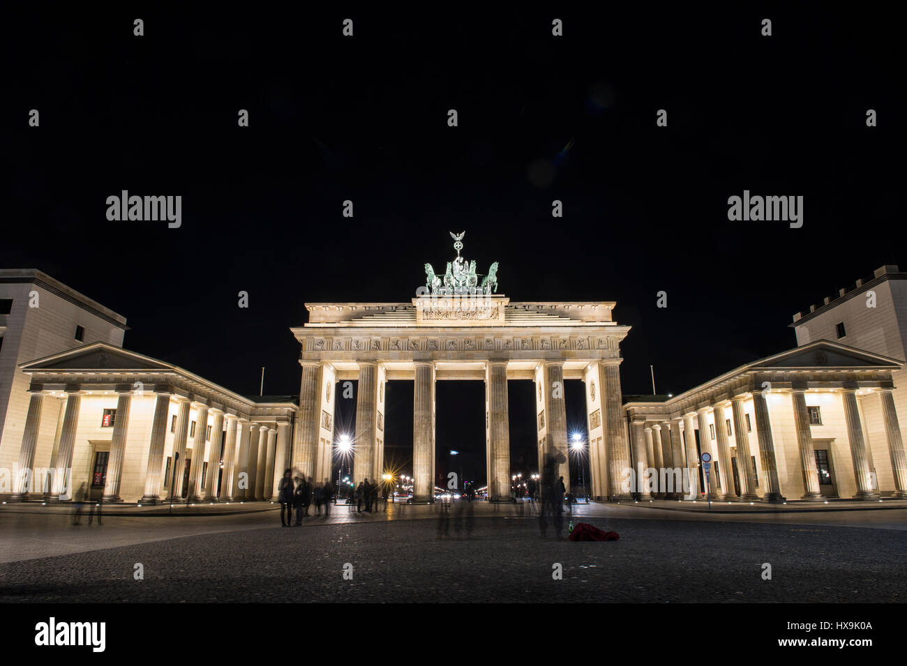 Berlin, Germany. 25th Mar, 2017. The Brandenburg Gate is lit up just before "Earth Hour" in Berlin, Germany, 25 March 2017. Photo: Paul Zinken/dpa/Alamy Live News Stock Photo