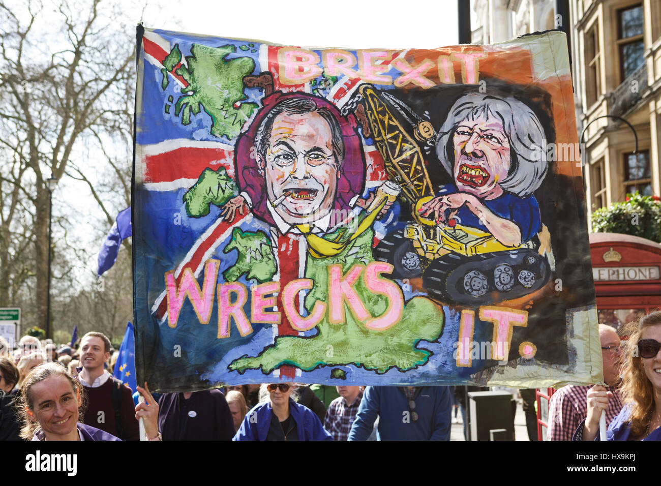 London, UK. 25th March 2017. Unite for Europe organised a Pro EU march in London. Anti-BREXIT demonstrators march from Park Lane to Parliament Square. Brexit protest. Credit: Tony Farrugia/Alamy Live News Stock Photo