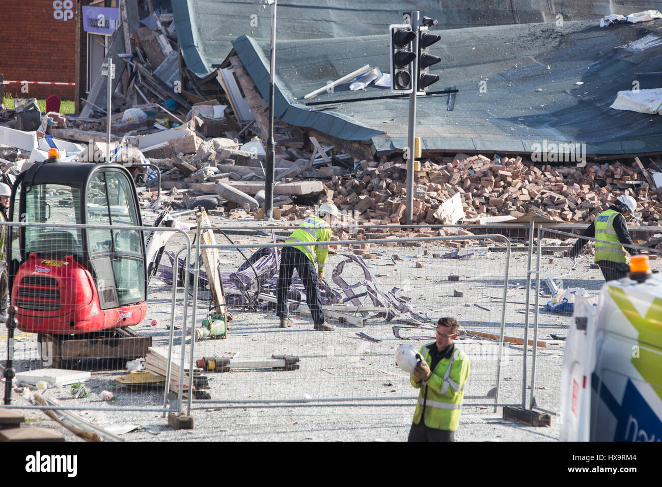 New Ferry, Wirral, UK. 26th March 2017. A suspected gas explosion in