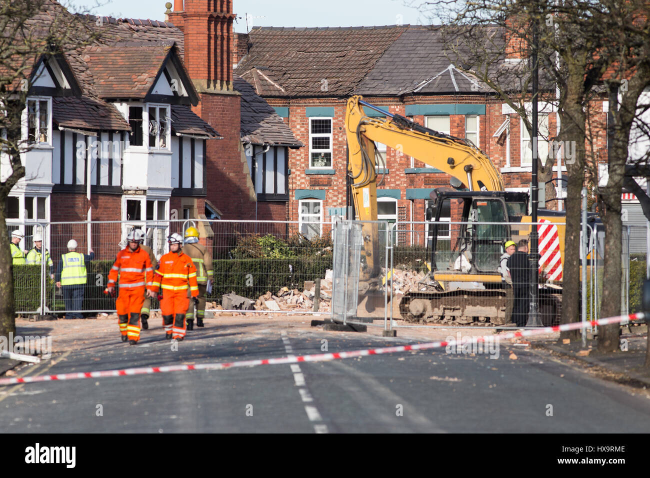 New Ferry, Wirral, UK. 26th March 2017. A suspected gas explosion in