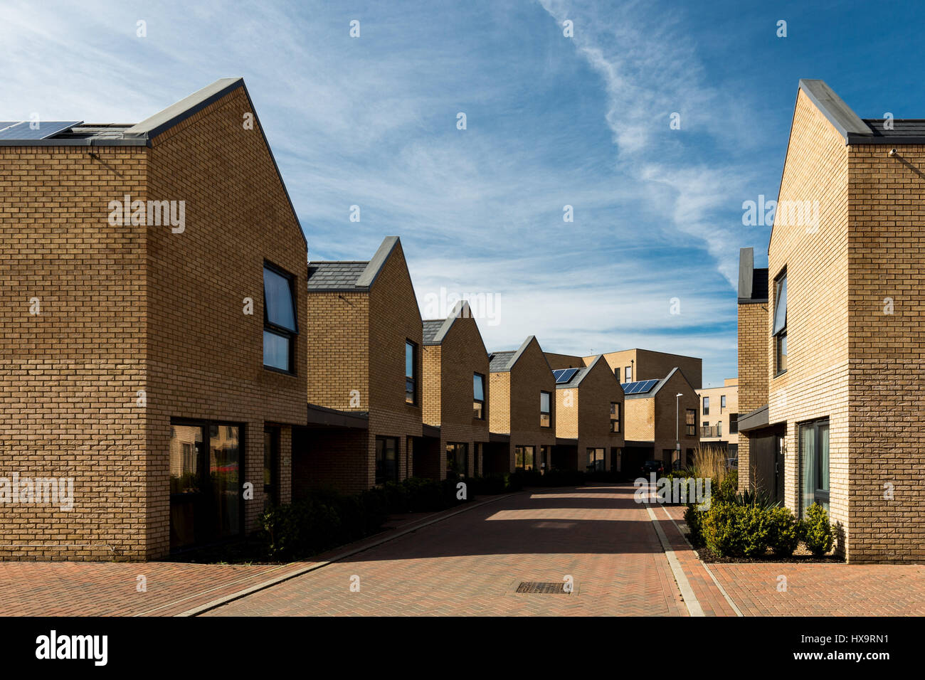 Cambridge, UK. 25th Mar, 2017. A street of identical new build houses
