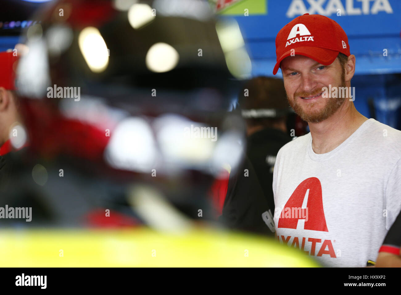 Fontana, California, USA. 25th Mar, 2017. March 25, 2017 - Fontana, California, USA: Dale Earnhardt Jr. (88) hangs out in the garage during practice for the Auto Club 400 at Auto Club Speedway in Fontana, California. Credit: Jusitn R. Noe Asp Inc/ASP/ZUMA Wire/Alamy Live News Stock Photo
