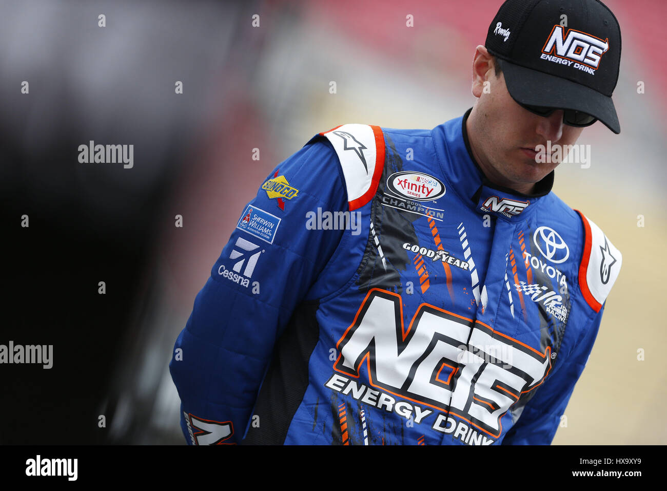 Fontana, California, USA. 25th Mar, 2017. March 25, 2017 - Fontana, California, USA: Kyle Busch (18) hangs out on pit road during qualifying for the NASCAR Xfinity Series NXS 300 at Auto Club Speedway in Fontana, California. Credit: Justin R. Noe Asp Inc/ASP/ZUMA Wire/Alamy Live News Stock Photo
