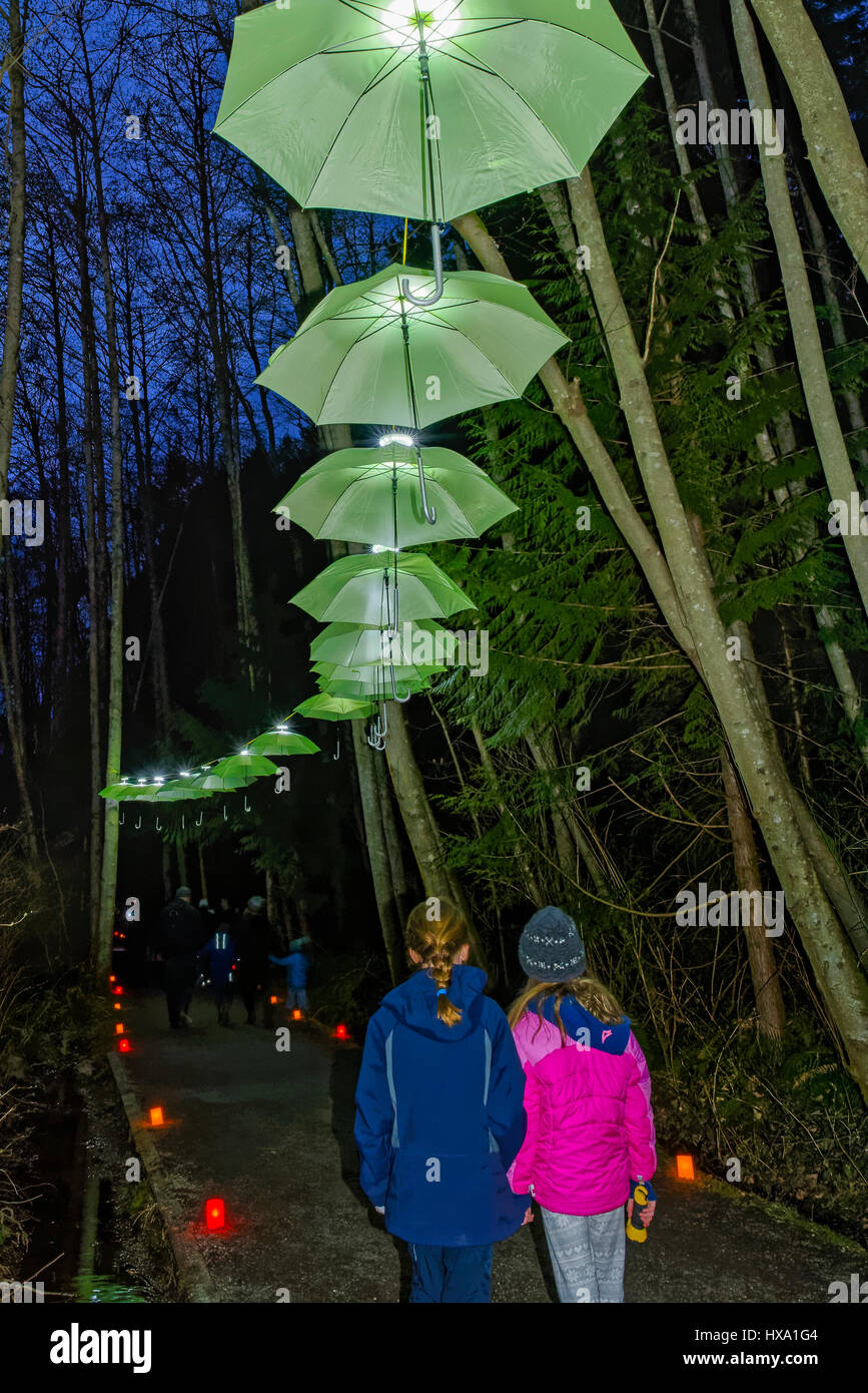 Vancouver, BC, Canada. 25th March 2017. Overhead parasol lanterns