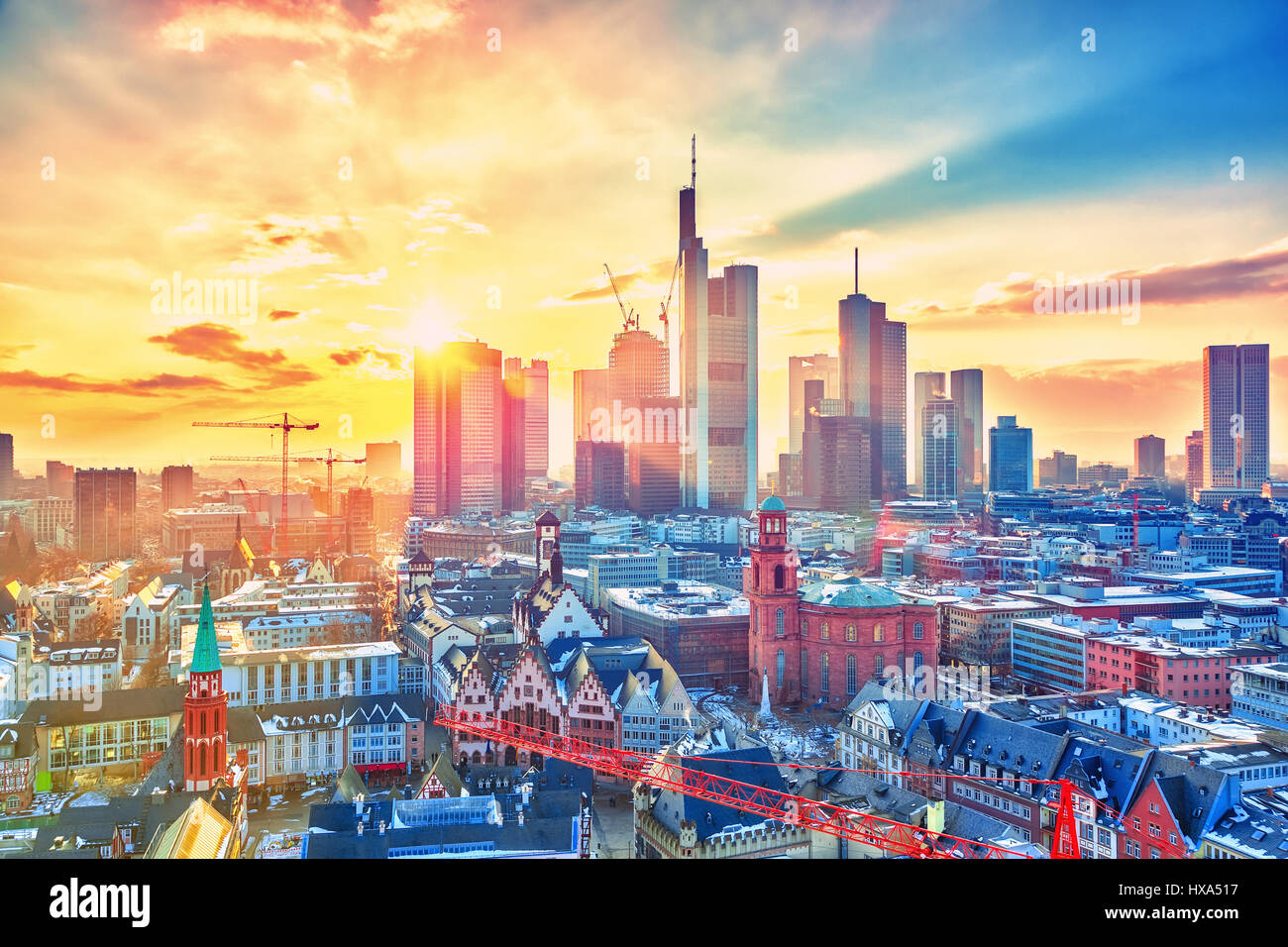 Frankfurt at sunset, Germany Stock Photo Alamy