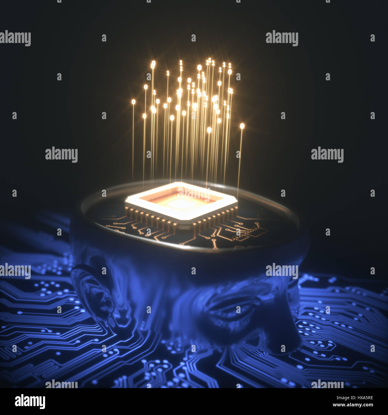 3D illustration. Microprocessor in the head. Concept of science and ...