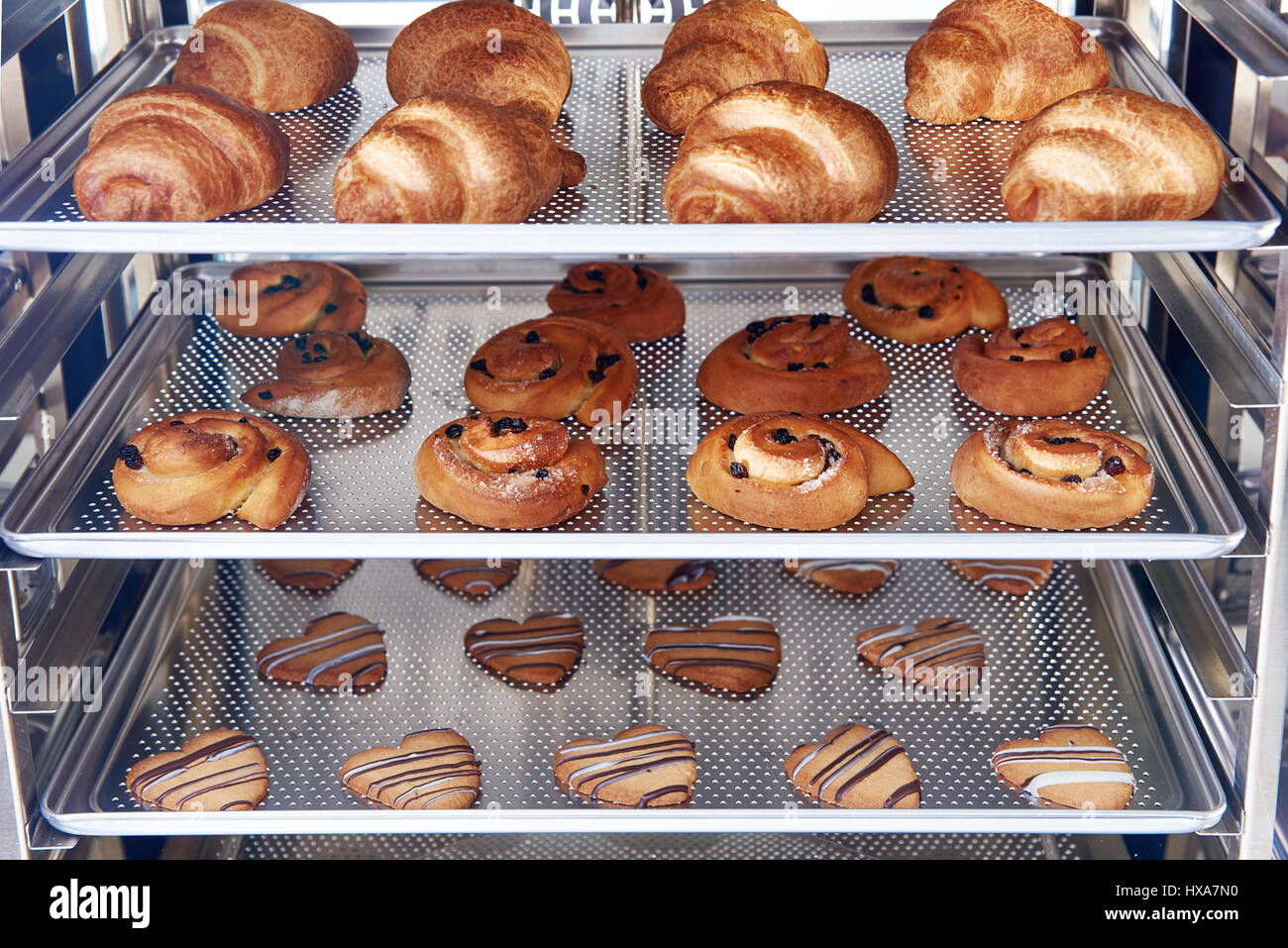 Dessert bread baking in Combi steamer. Production oven at the bakery