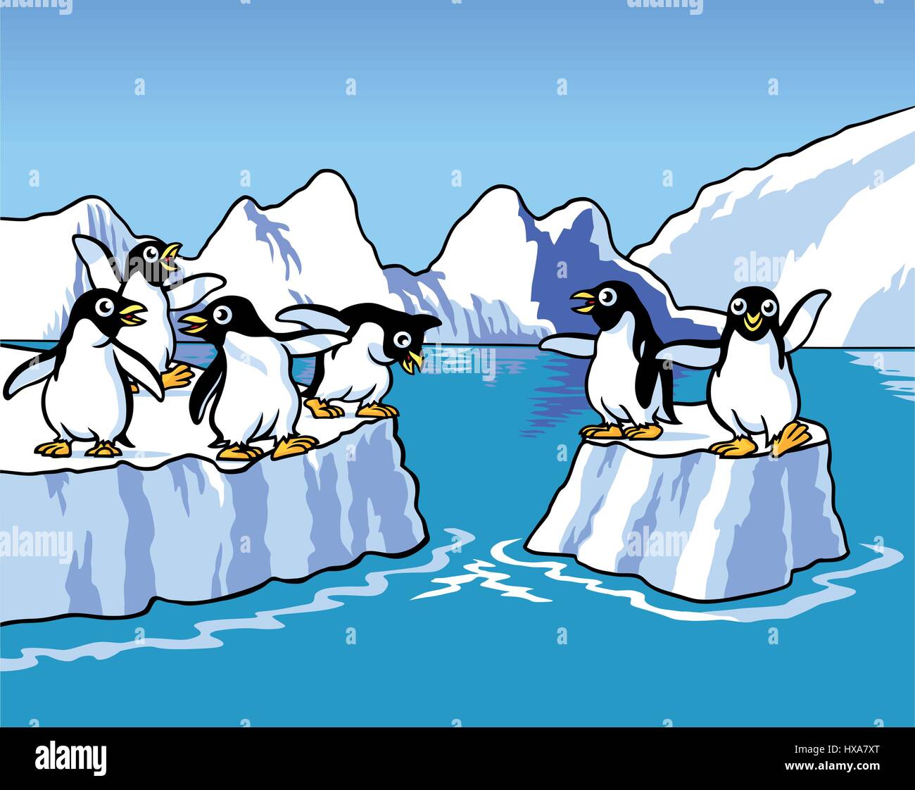 Penguin on Ice. Vector Illustration. Stock Vector