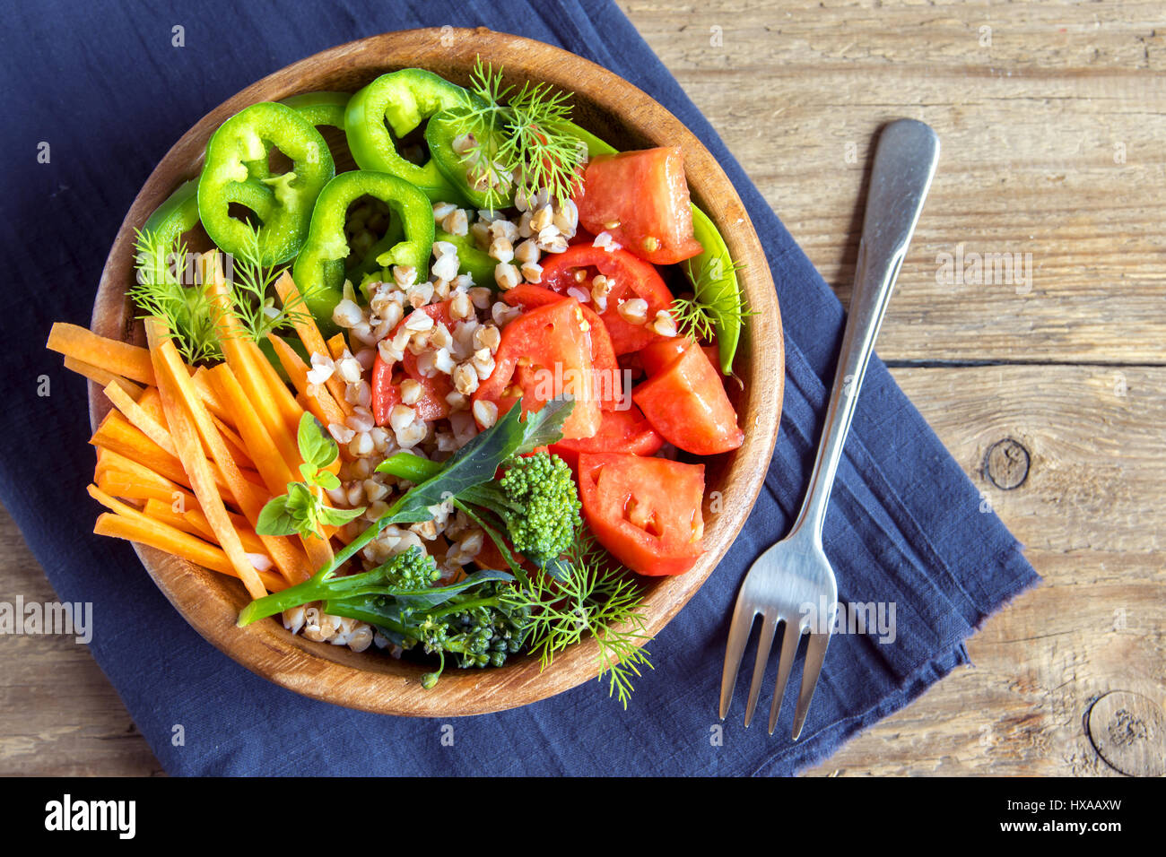 Fresh organic vegetable salad with buckwheat for healthy vegan ...