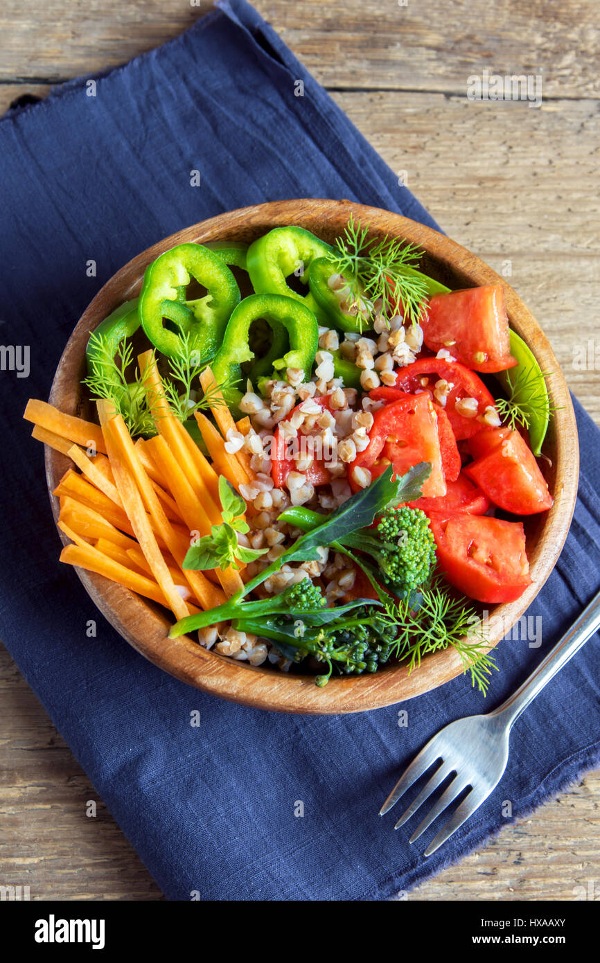 Fresh organic vegetable salad with buckwheat for healthy vegan ...