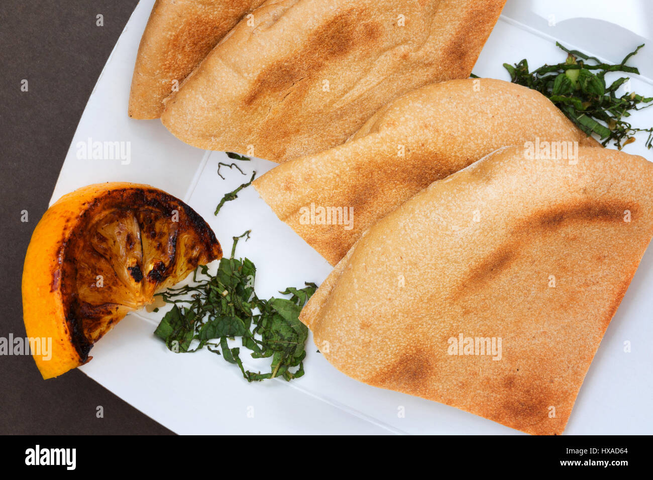 Pitta bread with lemon and mint Stock Photo