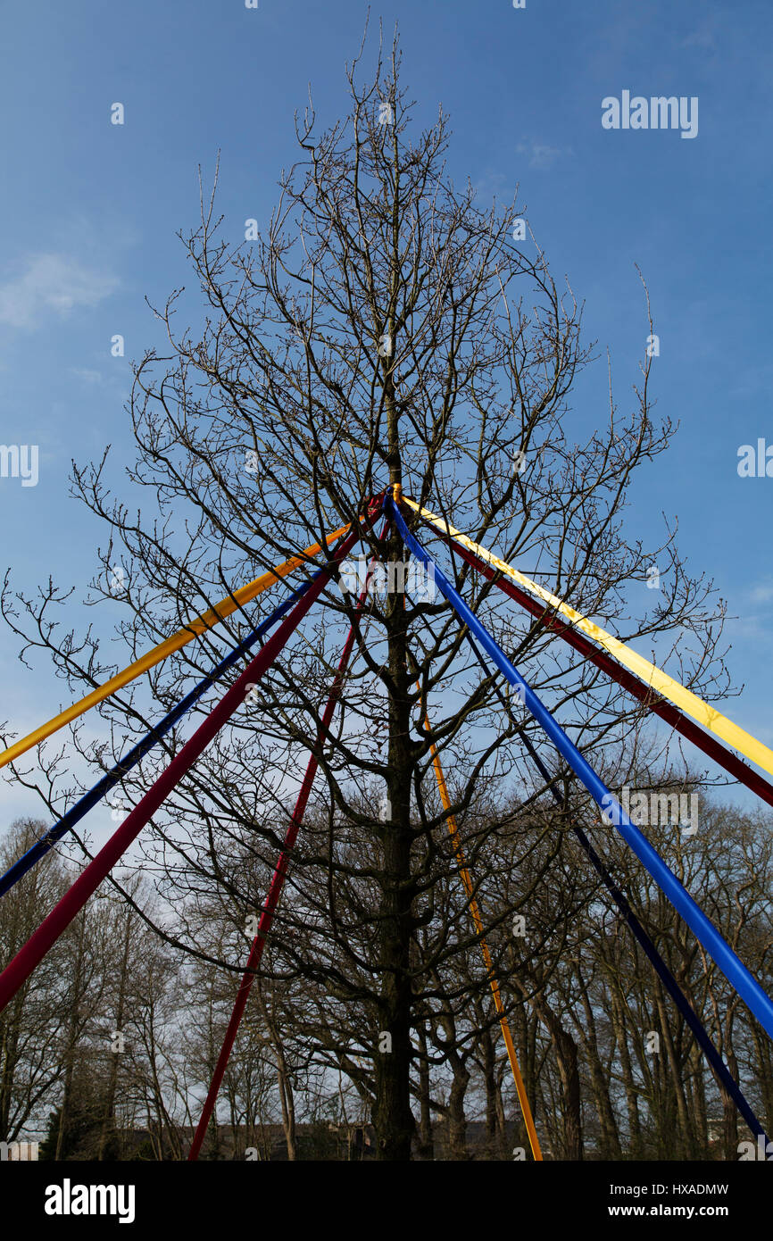 De Stijl coloured bands in the grounds of De Ploeg factory, designed by Gerrit Rietveld, at Bergeijk in the Netherlands. Stock Photo