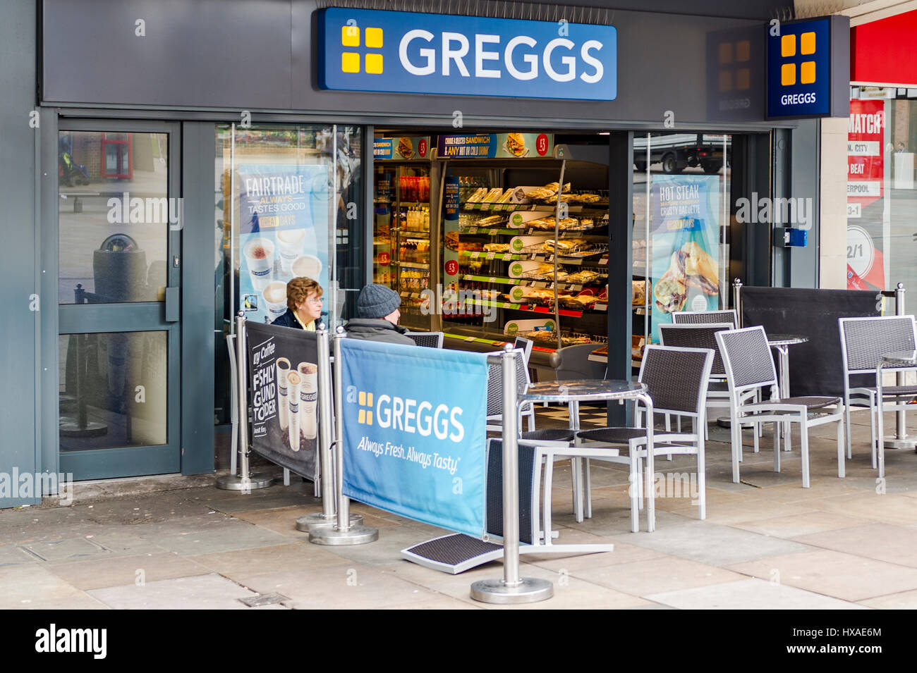 Greggs Bakery/café in Coventry, United Kingdom. Stock Photo