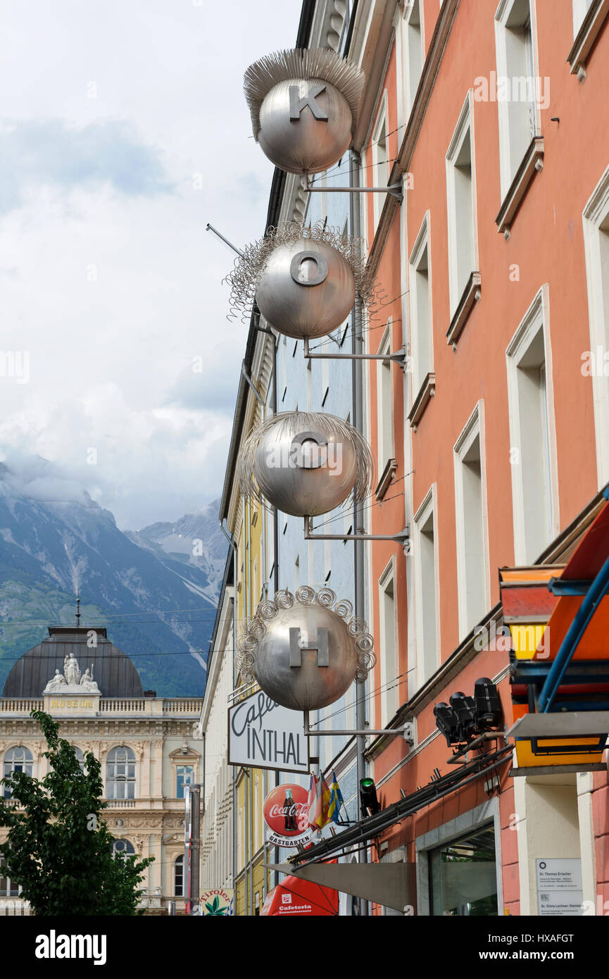 A hairdresser signpost with Koch letters, Innsbruck, Austria Stock Photo
