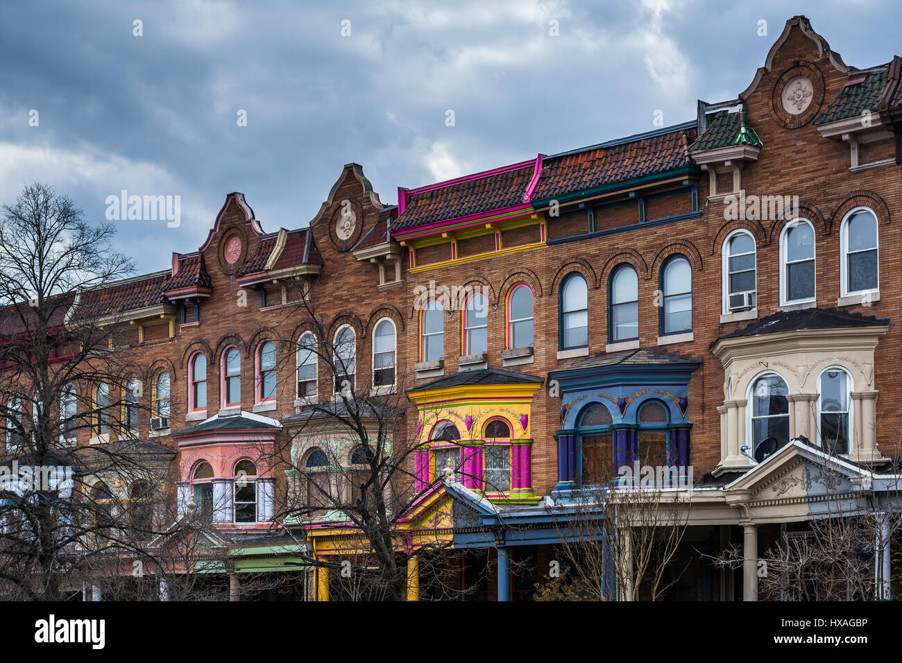 Row houses on Calvert Street in Charles Village, Baltimore, Maryland