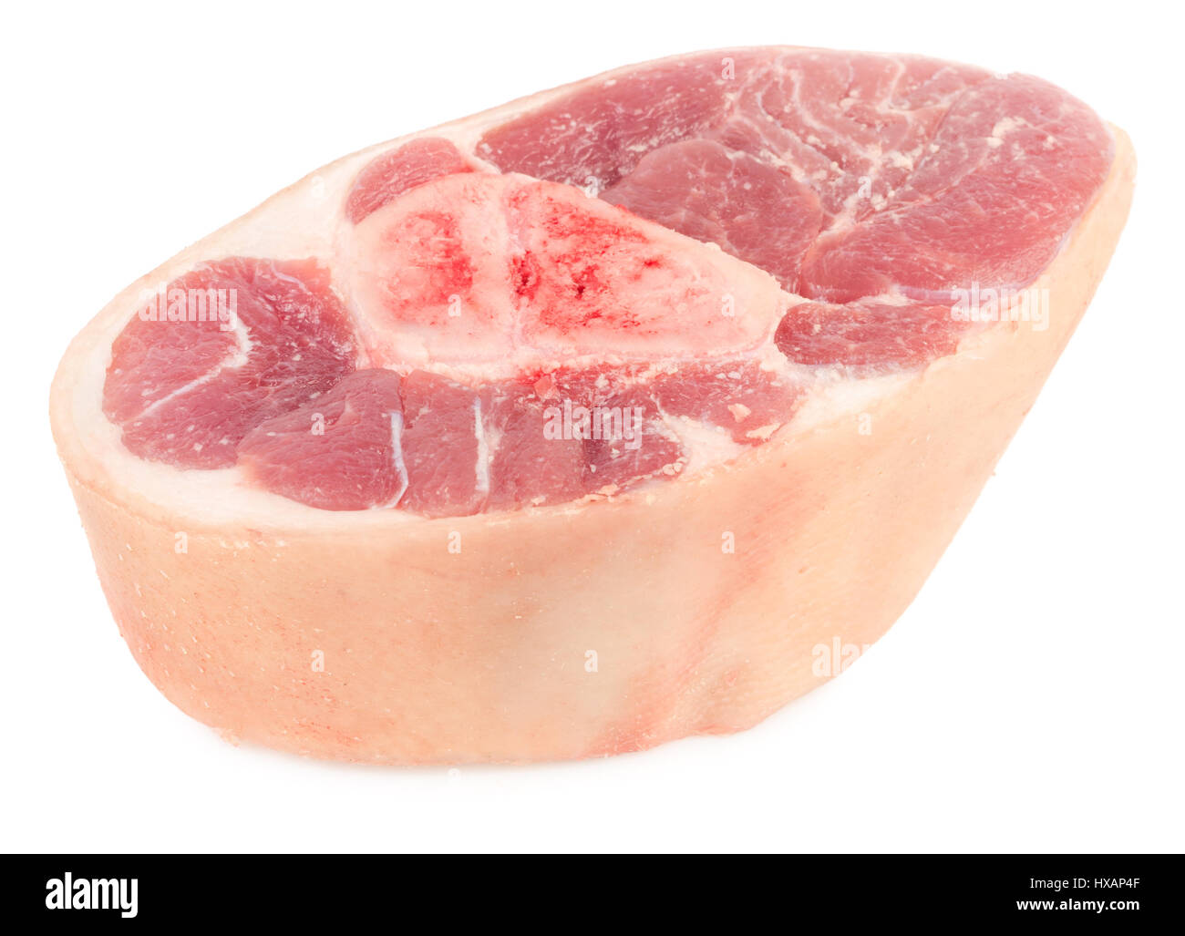 Slice of raw pork knuckle isolated on white background Stock Photo