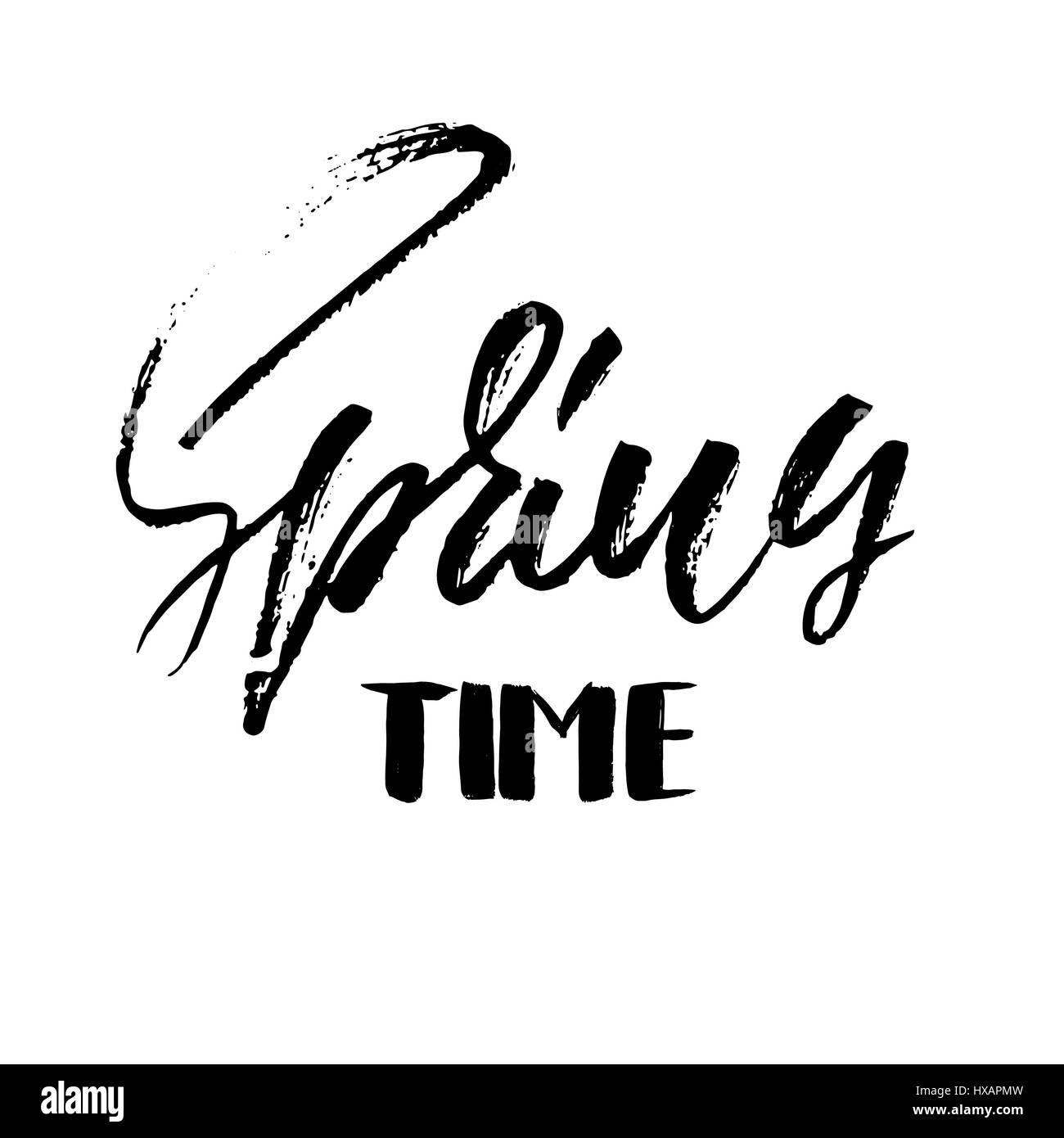 Handwritten spring design. Spring Time hand drawn calligraphy letters