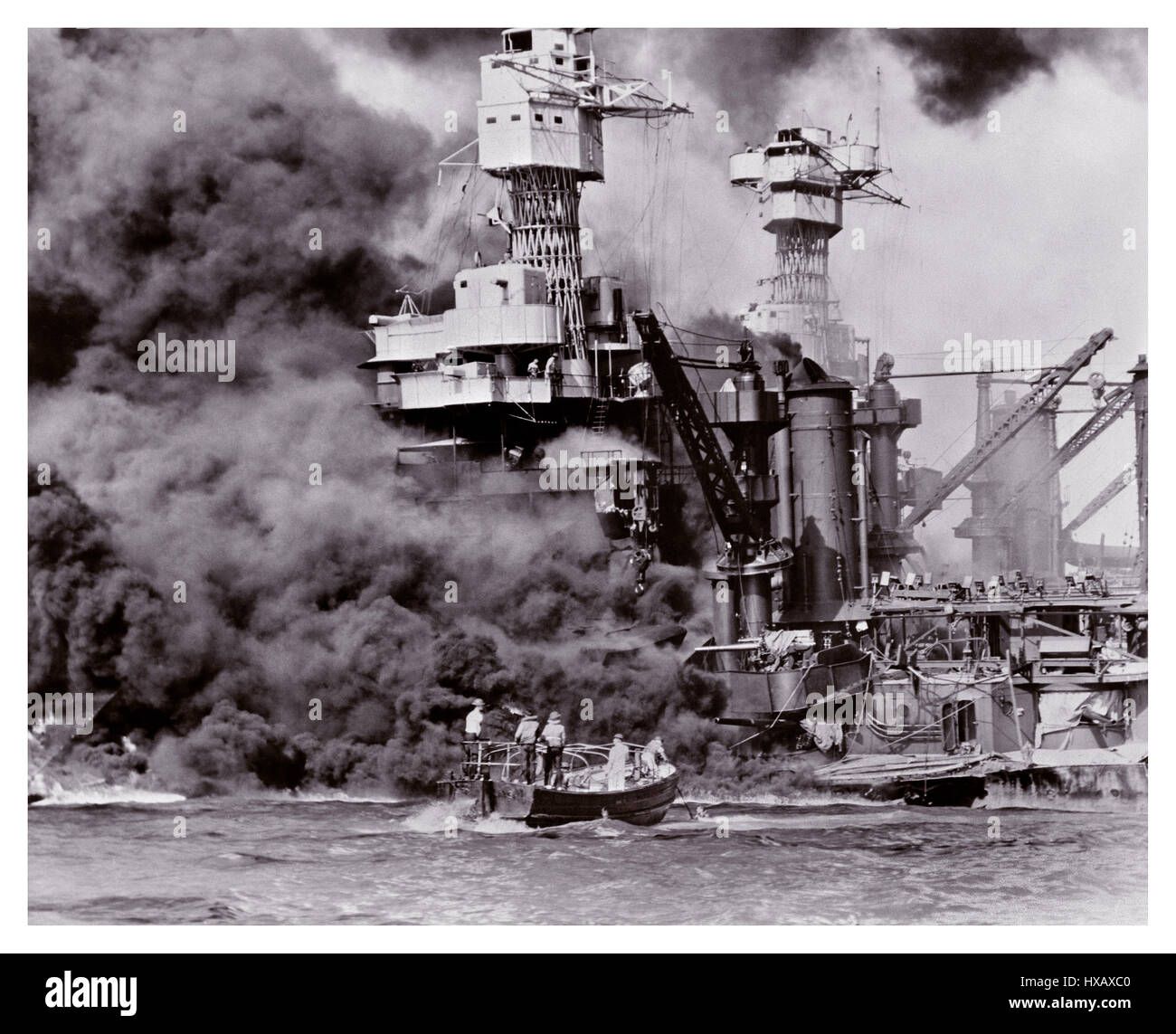 USS West Virginia on fire and sinking Pearl Harbor Stock Photo Alamy
