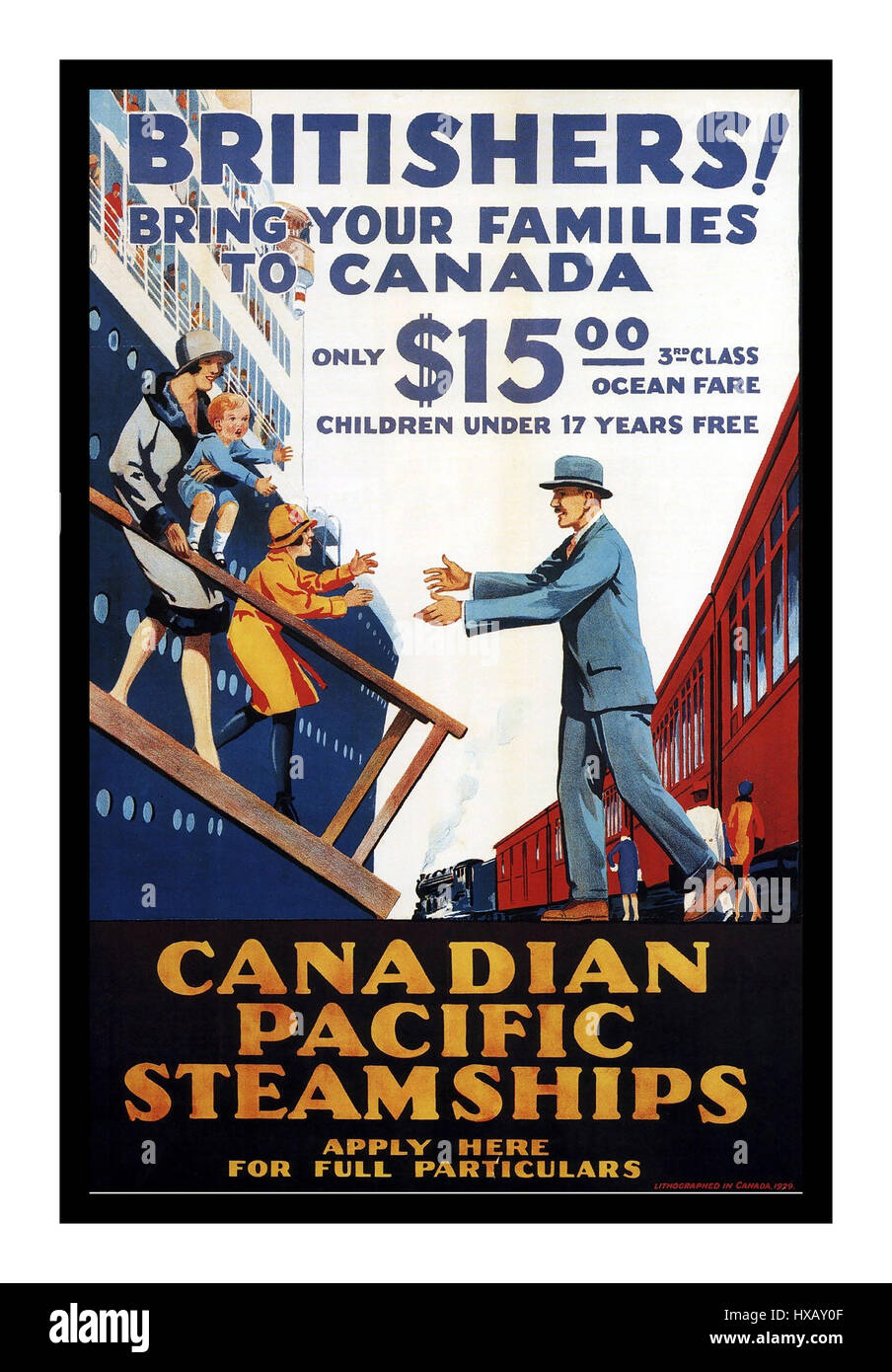 Britishers..! Bring Your Families to Canada - Vintage Travel Poster for Canadian Pacific Steamships,1920's Stock Photo