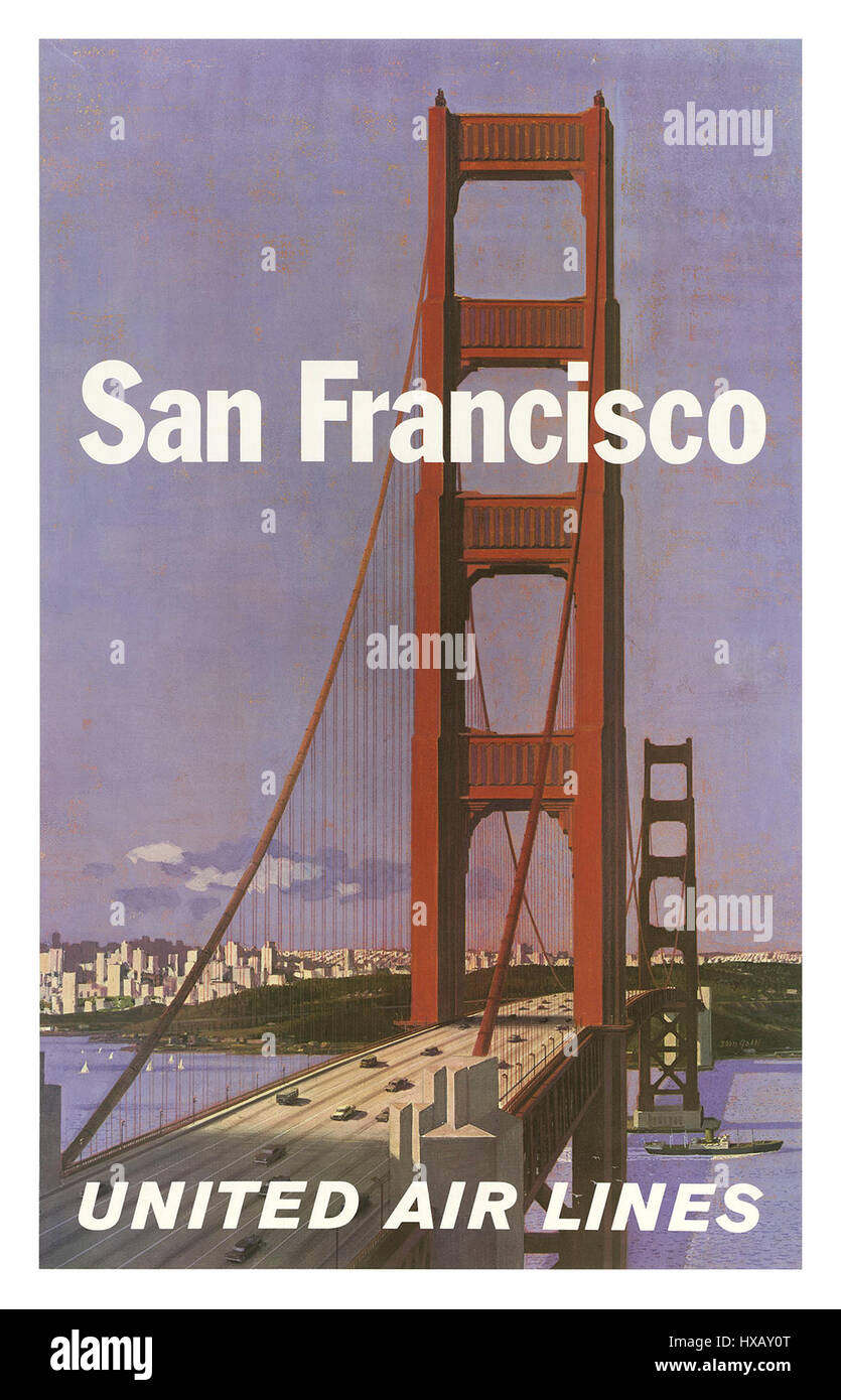 VINTAGE SAN FRANCISCO UNITED AIR LINES TRAVEL A3 POSTER PRINT