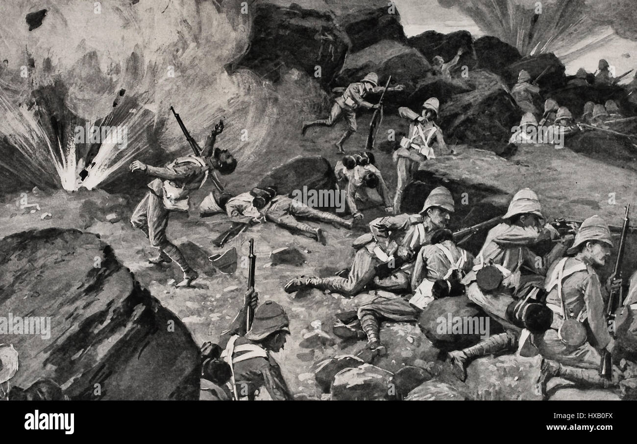 British trapped on Spion Kop during the Boer War Stock Photo